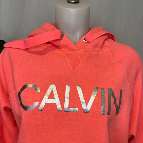 Calvin Klein Performance Hoodie Womens Small Hot Orange Cropped Casual - Picture 3 of 8